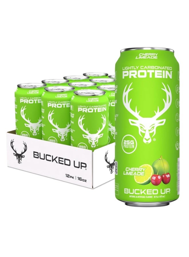 Bucked Up Lightly Carbonated Protein Soda | 25g Whey Isolate - Zero Sugar, Low Calorie, Caffeine Free, Clean Drink | Sparkling Protein Soda - 12 Pack, 16 oz Cans (Cherry Limeade) - Image 1