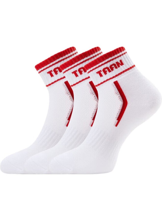 TAAN Badminton Socks, Sports Socks, Thickened Terry Bottom, Mid-Calf, Men'S Style T343, White And Red, 3 Pairs Per Pack - Image 2