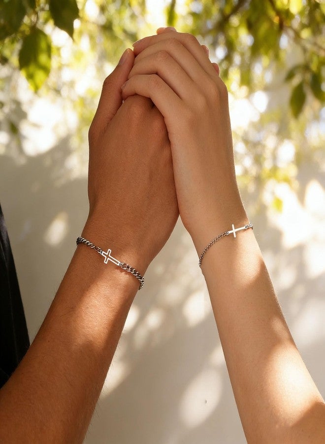 PINCHUAN Couples Bracelets for Women/Men Matching Bracelets Adjustable Heart/Cross Couples Matching Bracelet Stainless Steel Promise Bracelet Valentine Anniversary Birthday Christmas Gift-Cross - Image 5