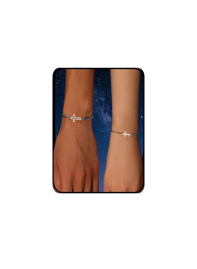 PINCHUAN Couples Bracelets for Women/Men Matching Bracelets Adjustable Heart/Cross Couples Matching Bracelet Stainless Steel Promise Bracelet Valentine Anniversary Birthday Christmas Gift-Cross - Image 1