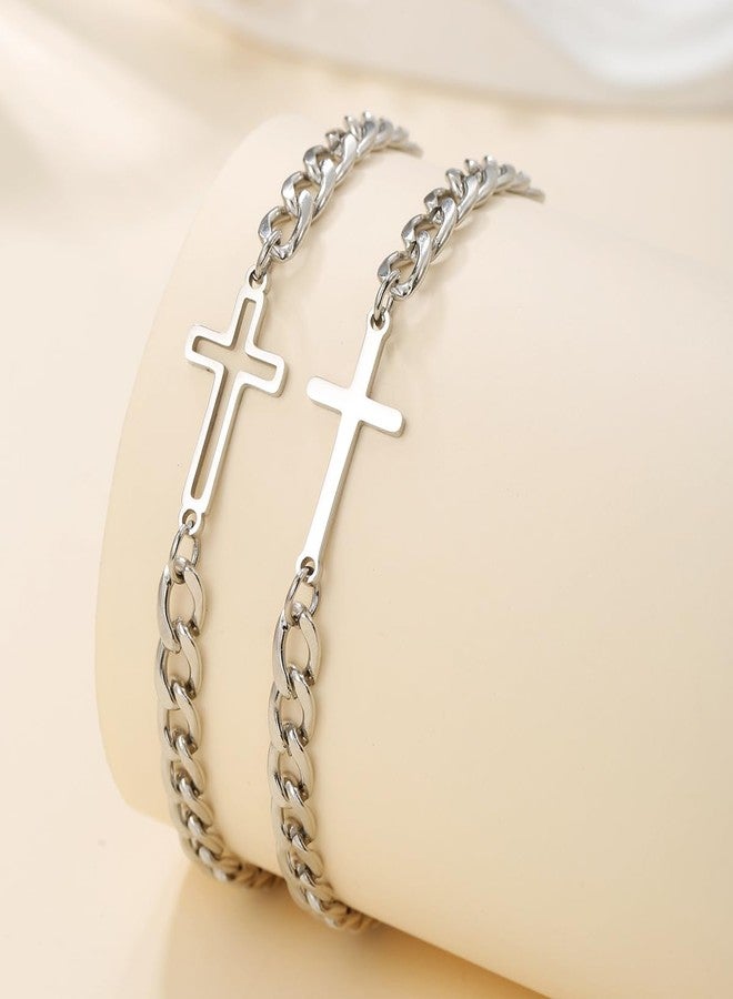 PINCHUAN Couples Bracelets for Women/Men Matching Bracelets Adjustable Heart/Cross Couples Matching Bracelet Stainless Steel Promise Bracelet Valentine Anniversary Birthday Christmas Gift-Cross - Image 4