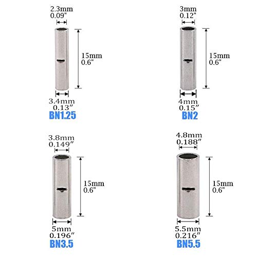 Teansic 100 Pcs Non-Insulated Butt Connectors AWG 12-10 Uninsulated Butt Connectors Electrical Wire Crimp Ferrule Terminals - Image 2