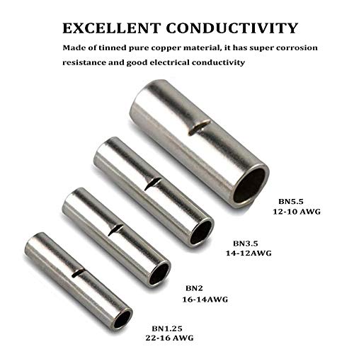 Teansic 100 Pcs Non-Insulated Butt Connectors AWG 12-10 Uninsulated Butt Connectors Electrical Wire Crimp Ferrule Terminals - Image 3