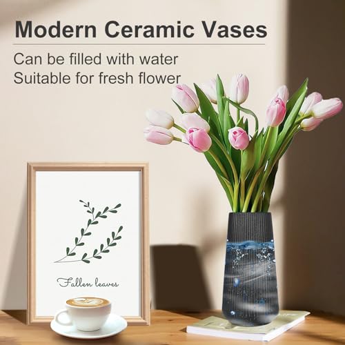 GUKJOB Matte Black Ceramic Vase, GUKJOB Small Cute Flower Vase for Pampas Grass, Home, Living Room, Dining Table, Farmhouse, Office Decor, Bedroom, Table, and Kitchen Shelf (Matte Black) - Image 3