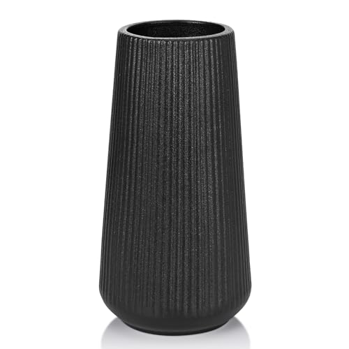 GUKJOB Matte Black Ceramic Vase, GUKJOB Small Cute Flower Vase for Pampas Grass, Home, Living Room, Dining Table, Farmhouse, Office Decor, Bedroom, Table, and Kitchen Shelf (Matte Black) - Image 1