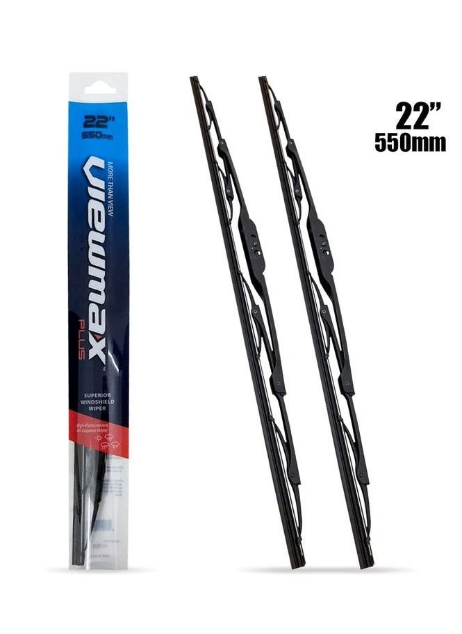 Viewmax Windshield Car Wiper Blades, Powerful Performance Conventional Wiper Blades - VIEW MAX -2 Pcs- (22" 550mm)  - Image 1