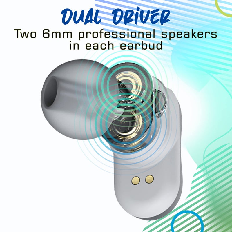 Maxell â€“ 199652, Experience High-Fidelity Sound with Dual-Driver True Wireless Earbuds - Featuring Bluetooth 5.0, 20 Hours of Playtime, Pro Noise Cancelling and IPX3 Water Resistance - Black/Grey - Image 2