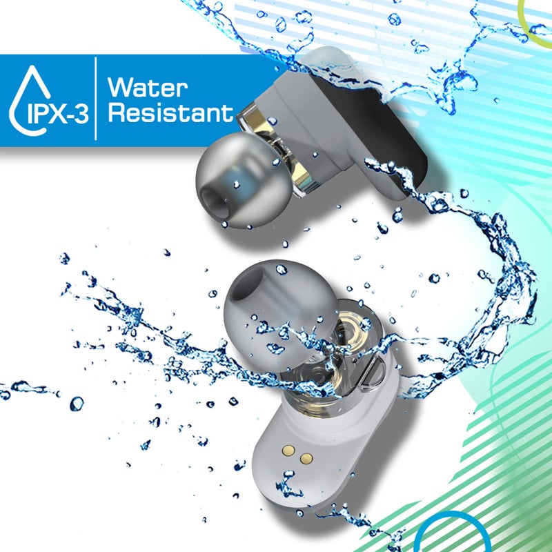 Maxell â€“ 199652, Experience High-Fidelity Sound with Dual-Driver True Wireless Earbuds - Featuring Bluetooth 5.0, 20 Hours of Playtime, Pro Noise Cancelling and IPX3 Water Resistance - Black/Grey - Image 4