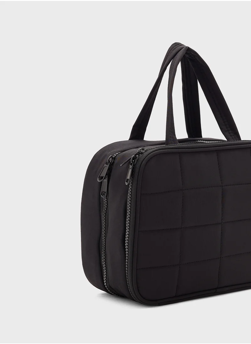 Ginger Quilted Cosmetic Bag With Multiple Compartments