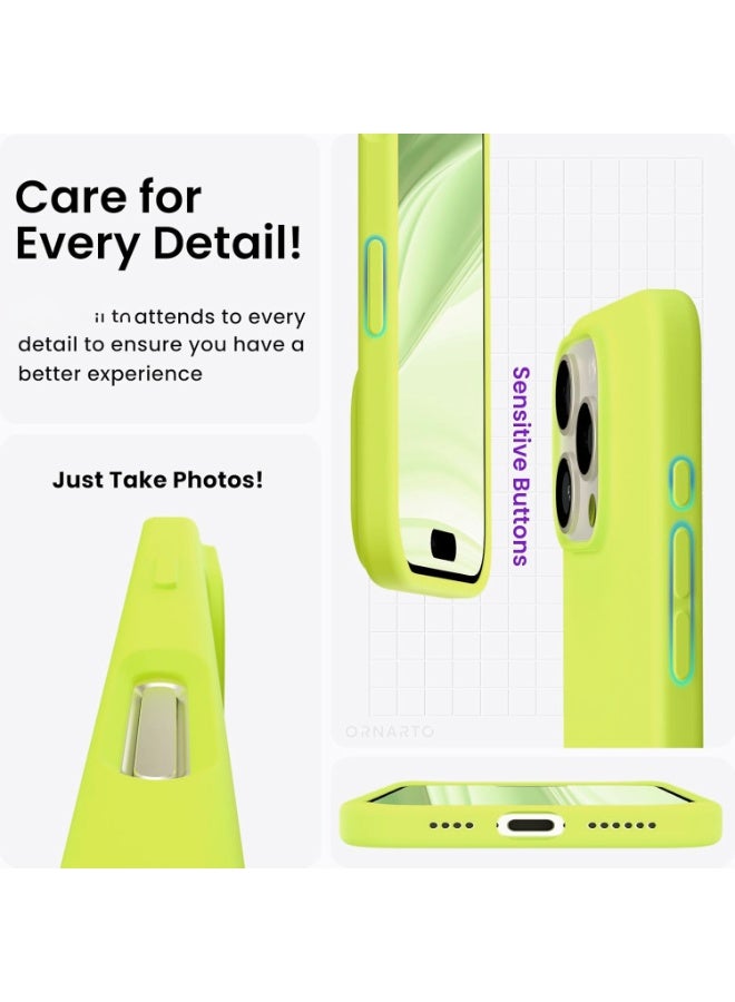 Compatible with iPhone 16 Pro Max Case 6.9 Inch Slim Liquid Silicone 4 Layers Soft Gel Rubber Shockproof Protective Phone Case with Anti Scratch Microfiber Lining (Fluorescent Green) - Image 2