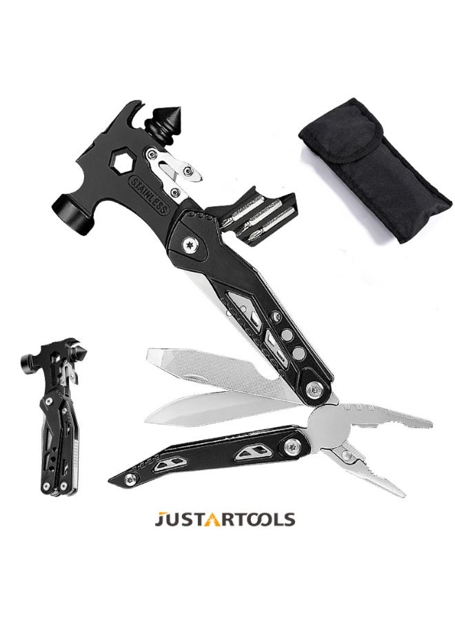 Soofam Hammer Multitool 15 in 1 Mini Hammer Camping with Pocket Clip & Cut Resistant Gloves, Father Day Husband Boyfriend Multitool Gift for Men(6.412.831inch) - Image 1