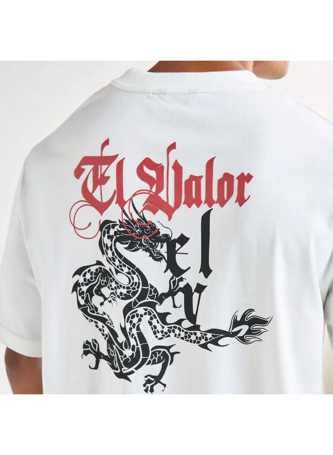 Splash FAV Dragon Print T-shirt with Crew Neck and Short Sleeves