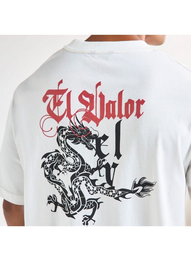 سبلاش فيڤ تيشيرت بياقة ضيقة وأكمام قصيرة وطبعات تنين - Image 4