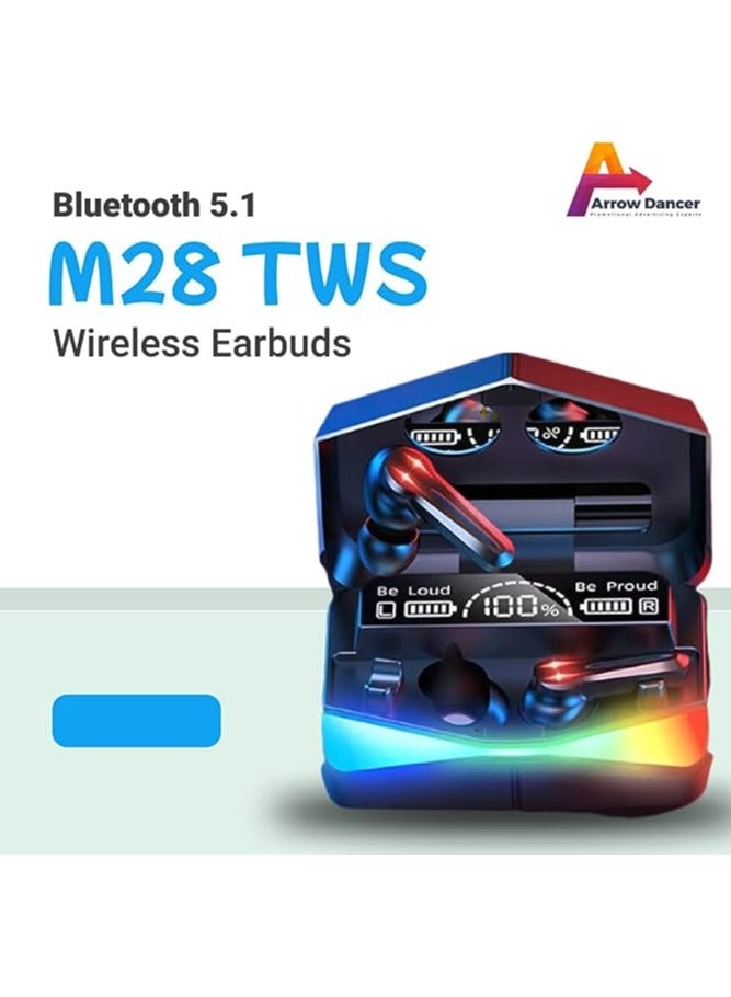 جينيكست سماعات أذن لاسلكية M28 TWS بلوتوث 5.1 سماعات تحكم باللمس، ميكروفون، شاشة مرآة، شاشة LED صغيرة، صوت ممتاز، ضمان اتصال سريع ومستقر مقاوم للماء - Image 4