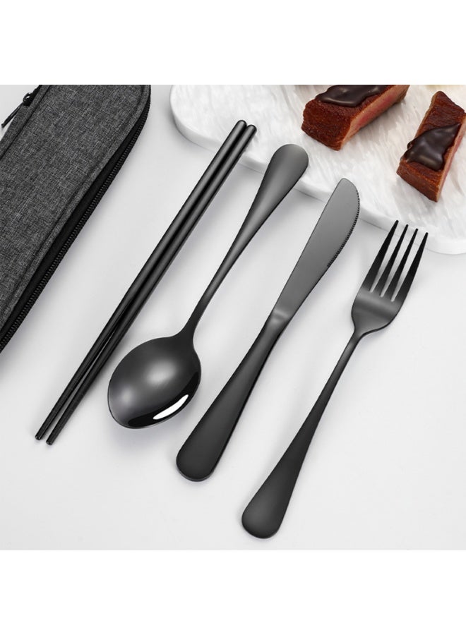 Portable Four-Piece Cutlery Set: Knife, Fork, Spoon and Chopsticks Travel and Camping Tableware - Image 2