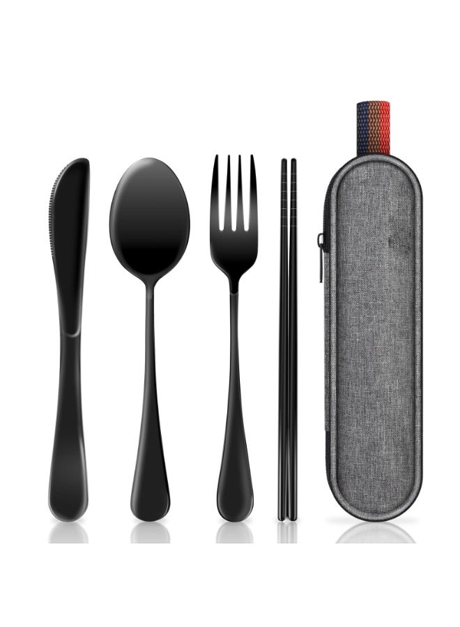 Portable Four-Piece Cutlery Set: Knife, Fork, Spoon and Chopsticks Travel and Camping Tableware - Image 1