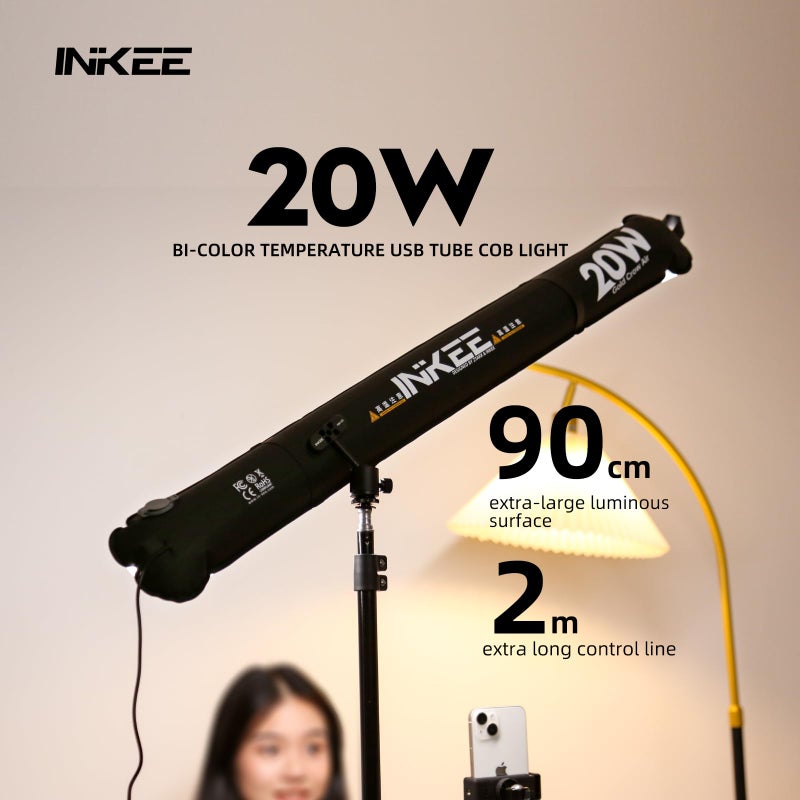 INKEE Inflatable LED Tube Light GCA20U,20W USB BI-Color Temperature Tube Lights with 2700K,4000K,5600K and 6500K 320 Full-Spectrum Lamp Beads CRI 95+ Photography Light Stick - Image 2