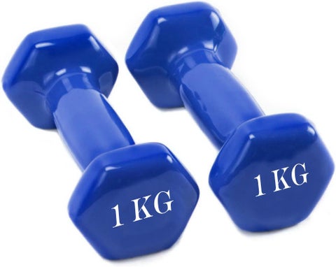 Double Dumbbells Vinyl Hexagon Hand Weights For Muscle Training 1KG, Blue