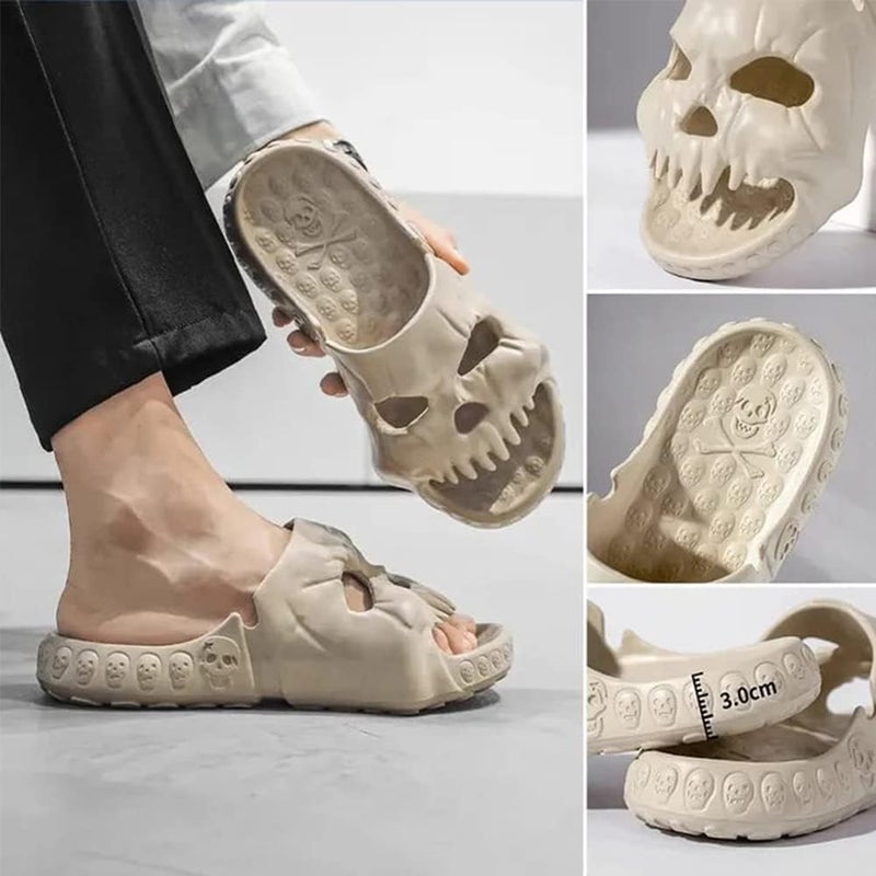 woobles Skull Design Single Band Slides, 2023 New EVA Thick Bottom Skull Design Could Slippers, Unique Couple Beach Sandals for Women and Men (40-41,Grey) 40-41 Grey - Image 2