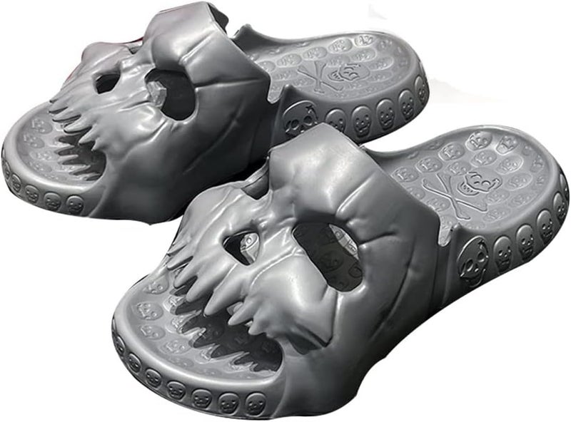 woobles Skull Design Single Band Slides, 2023 New EVA Thick Bottom Skull Design Could Slippers, Unique Couple Beach Sandals for Women and Men (40-41,Grey) 40-41 Grey - Image 1
