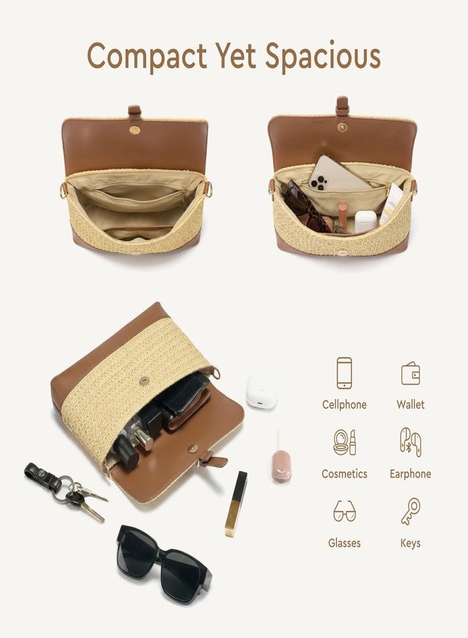 CHUNLI Straw Bag for Women, Woven Summer Beach Purse with Detachable Strap, Boho Shoulder Crossbody Handbag for Vacation (Khaki) - Image 4