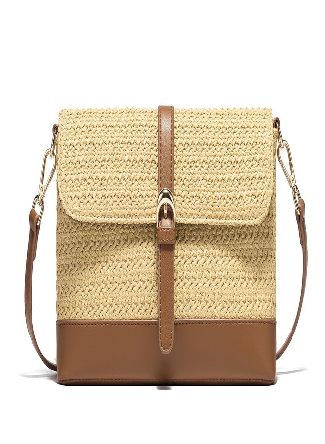 CHUNLI Straw Bag for Women, Woven Summer Beach Purse with Detachable Strap, Boho Shoulder Crossbody Handbag for Vacation (Khaki) - Image 1