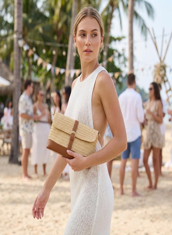 CHUNLI Straw Bag for Women, Woven Summer Beach Purse with Detachable Strap, Boho Shoulder Crossbody Handbag for Vacation (Khaki) - Image 2