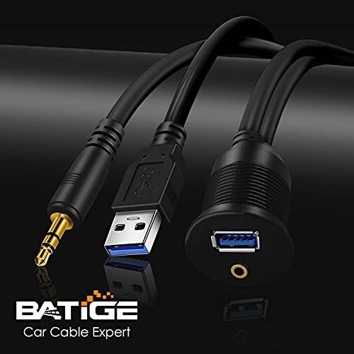 BATIGE USB 3.0 & 3.5mm Car Mount Flush Cable 3.5mm + USB3.0 AUX Extension Dash Panel Waterproof Mount Cable for Car Boat and Motorcycle 1ft - Image 3