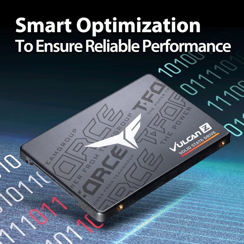 TEAMGROUP T-Force Vulcan Z 256GB مع ذاكرة تخزين مؤقت SLC و NAND ثلاثي الأبعاد TLC مقاس 2.5 بوصة واجهة SATA III محرك أقراص الحالة الصلبة الداخلي SSD (سرعة القراءة/الكتابة تصل إلى 520/450 ميجابايت/ثانية) T253TZ256G0C101 - Image 5