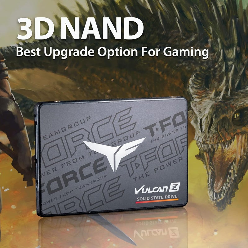 TEAMGROUP T-Force Vulcan Z 256GB مع ذاكرة تخزين مؤقت SLC و NAND ثلاثي الأبعاد TLC مقاس 2.5 بوصة واجهة SATA III محرك أقراص الحالة الصلبة الداخلي SSD (سرعة القراءة/الكتابة تصل إلى 520/450 ميجابايت/ثانية) T253TZ256G0C101 - Image 3
