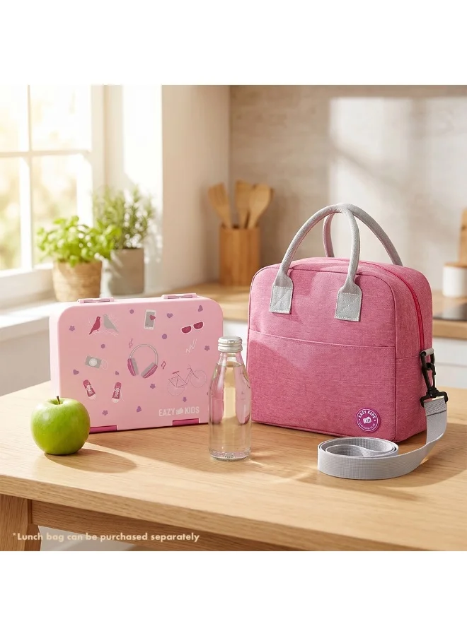 Eazy Kids Eazy Kids 6 & 4 Convertible Bento Lunch Box w/Steel Spoon & Fork Set - Life Pink