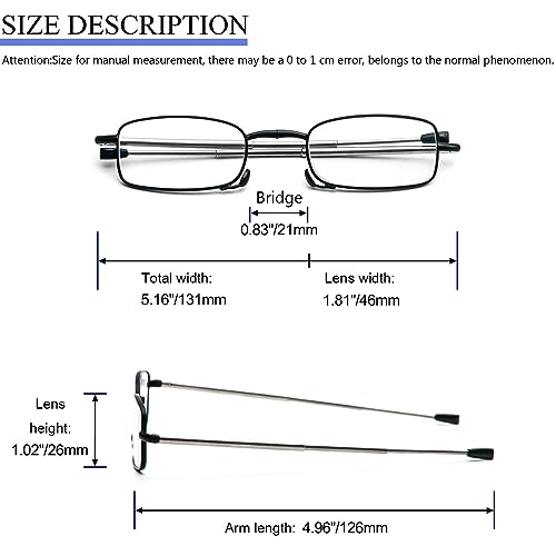 REAVEE 3 Pack Folding Reading Glasses with Keychain Compact Bags Women Men Blue Light Blocking Spring Hinge Portable Pocket Readers,Black Blue and Red 2.0 - Image 4