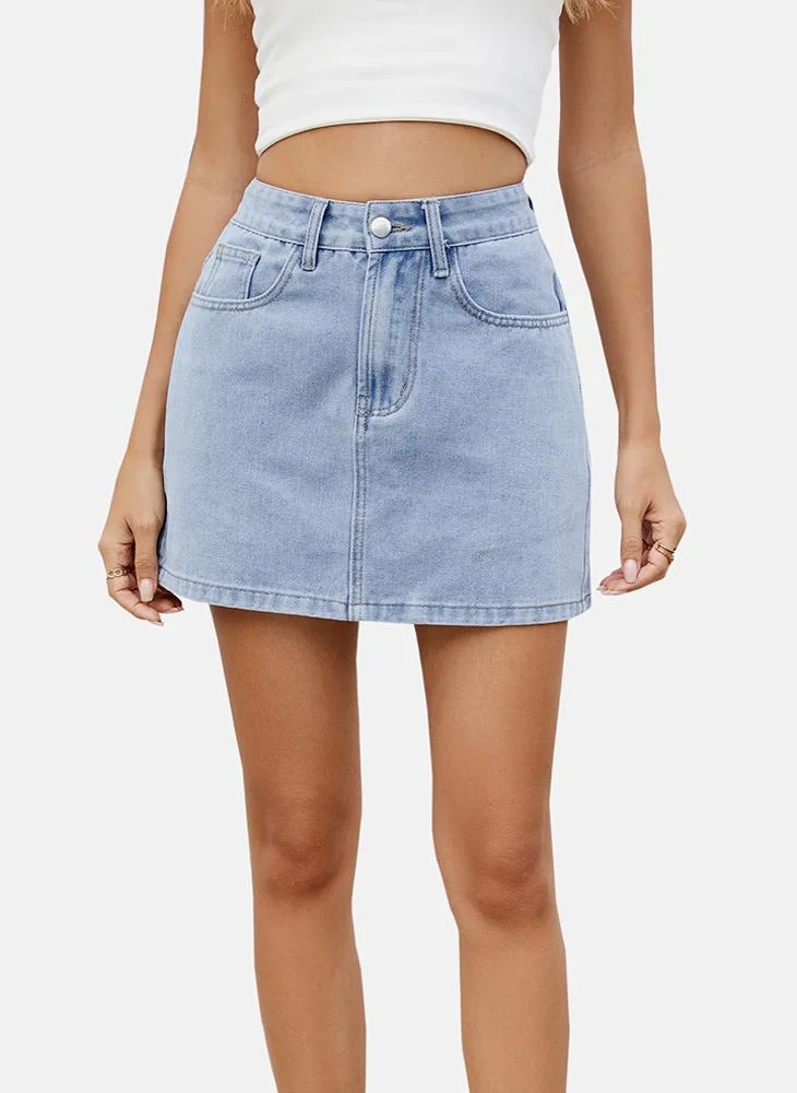 يونيكي Blue Mid Rise Plain Mini Skirt