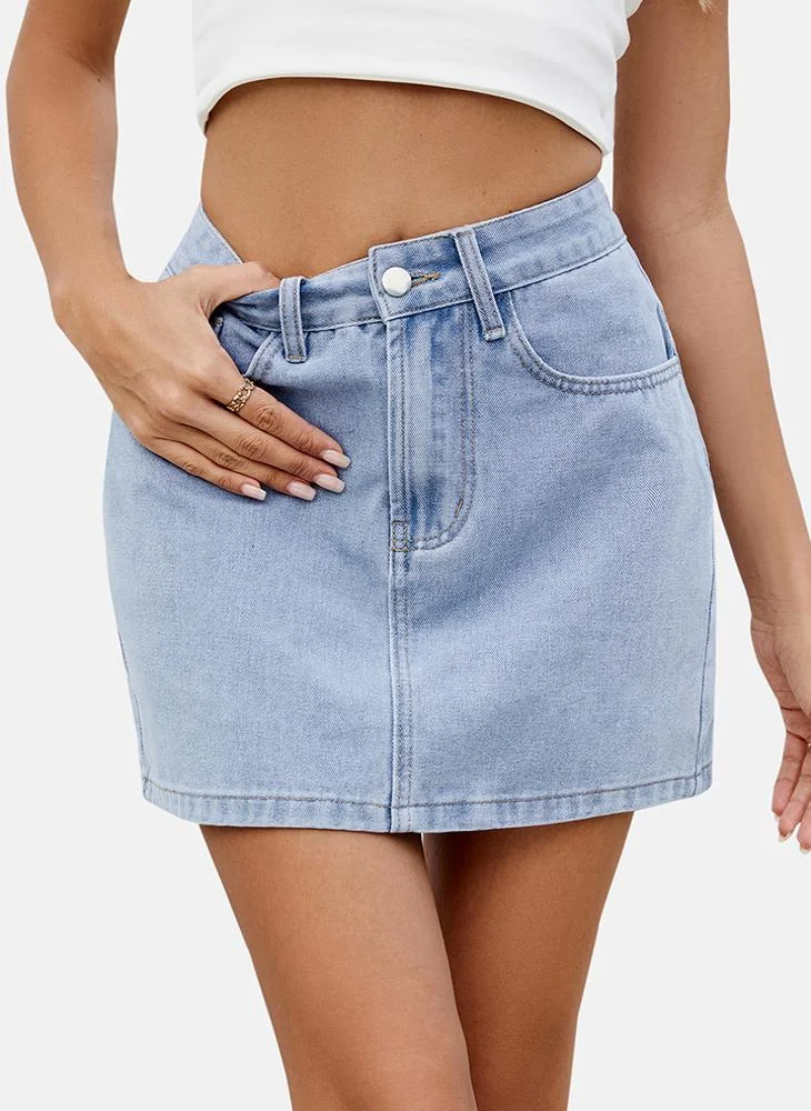 يونيكي Blue Mid Rise Plain Mini Skirt