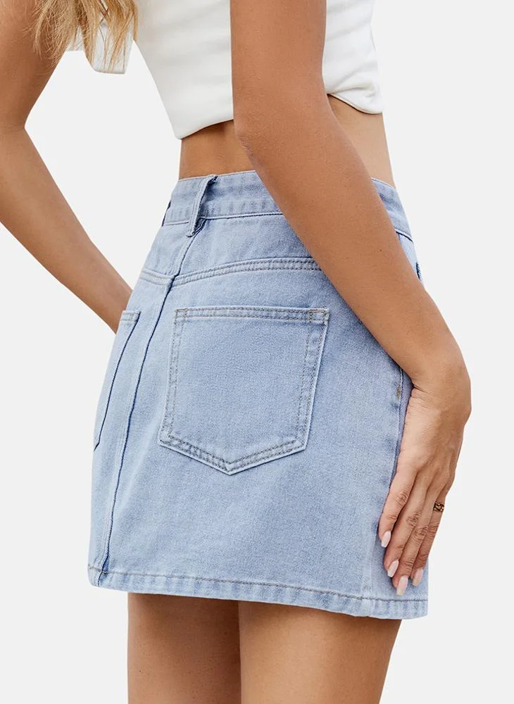 يونيكي Blue Mid Rise Plain Mini Skirt