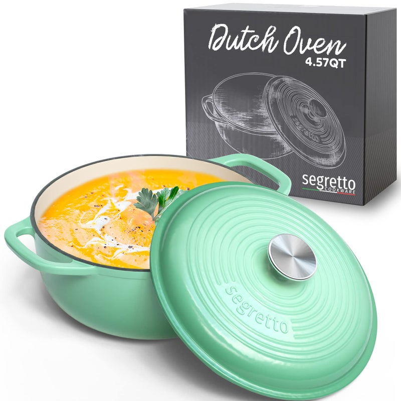 Segretto Cookware Enameled Cast Iron Dutch Oven With Handle 457 Quarts Verde Chiaro Gradient Green  Oven Safe Pot With Lid Ceramic Enamel Cast Iron Cookware  Bread Oven