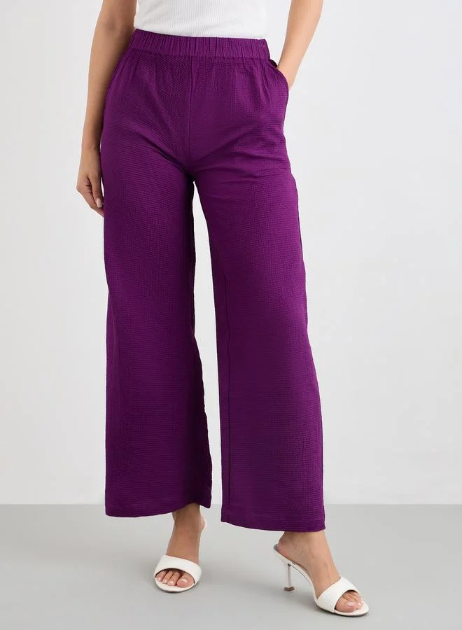 Styli Styli Purple Textured Wide Leg Casual Pants