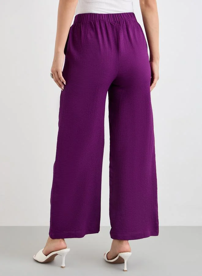 Styli Purple Purple Textured Wide Leg Casual Pants for Women | Best Price UAE