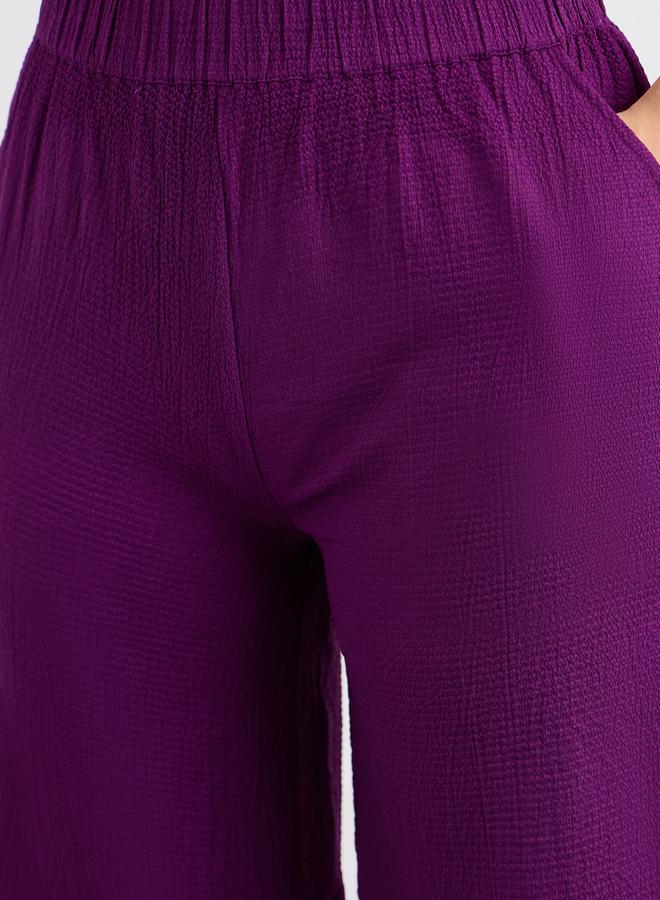 ستايلي بنطال بأرجل واسعة وتفاصيل بارزة الملمس - Image 3