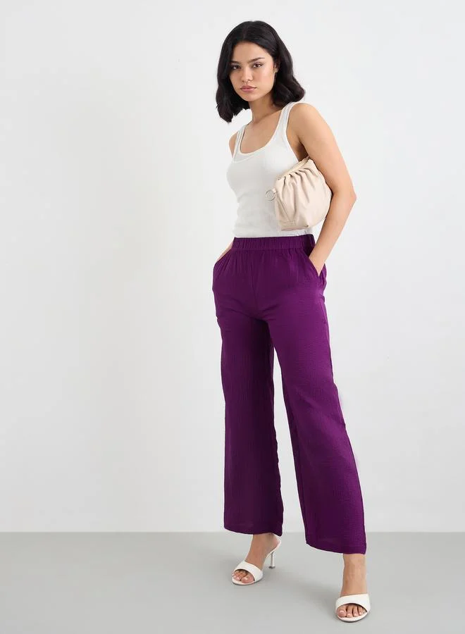 Styli Styli Purple Textured Wide Leg Casual Pants