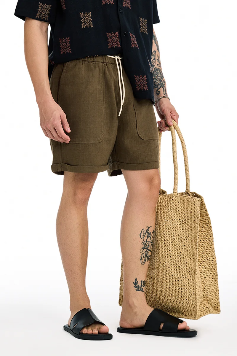 SNITCH Brown Textured Relaxed Casual Shorts