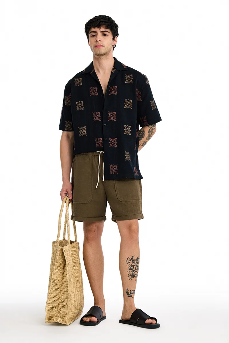 SNITCH Brown Textured Relaxed Casual Shorts