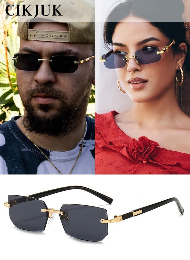 CIKJUK Rimless Sunglasses Men Women Fashion Rectangular Sun Glasses UV Protection Men's Women's Sunglass Frameless Mens Shades Tinted Sun Glas Brown - Image 1