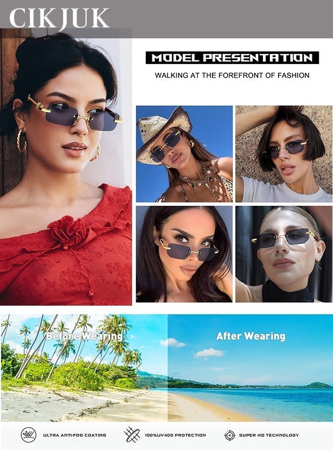 CIKJUK Rimless Sunglasses Men Women Fashion Rectangular Sun Glasses UV Protection Men's Women's Sunglass Frameless Mens Shades Tinted Sun Glas Brown - Image 5