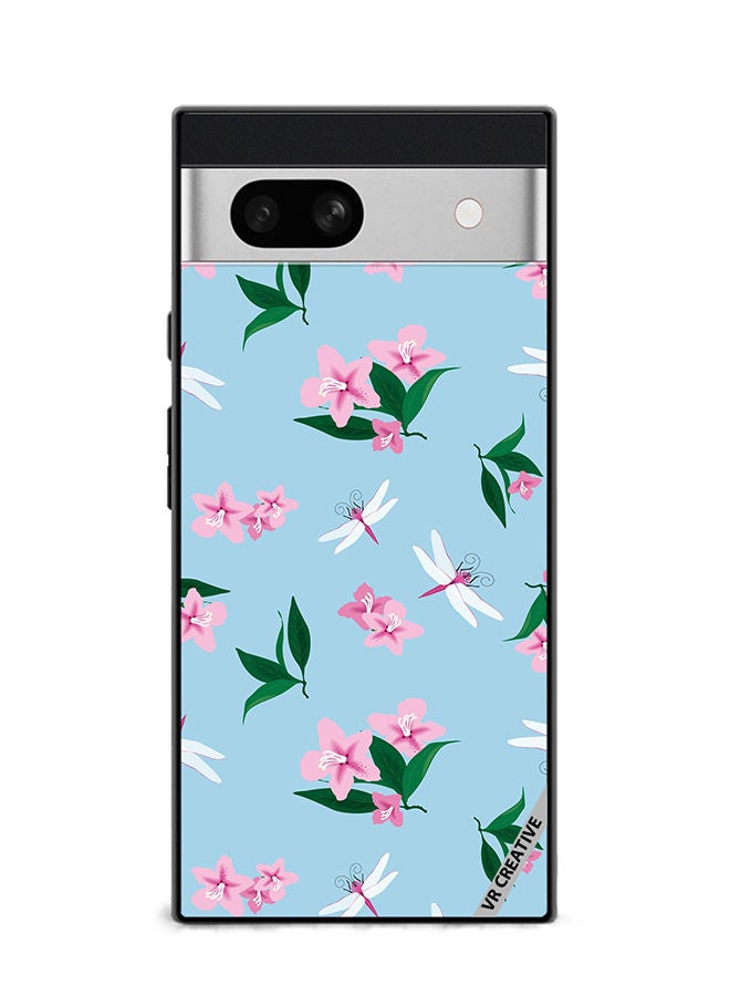 VR CREATIVE Protective Case Cover For Google Pixel 7a Dragonfly And Flowers Design Multicolour - Image 1