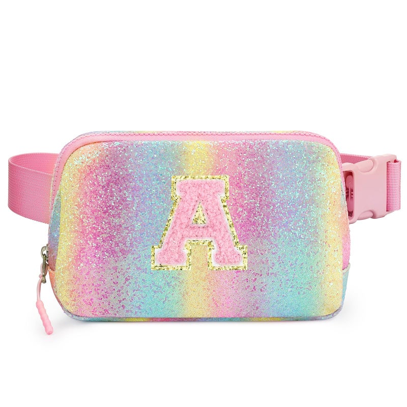 Cotmcor Teen Easter Basket Stuffers, Birthday Gifts for 5 6 7 8 9 10 11 12 Year Old Girl Teens Kids, Glitter Initial Fanny Pack for Girls, Personalized Belt Crossbody Bag Trendy Stuff, Rainbow A - Image 1
