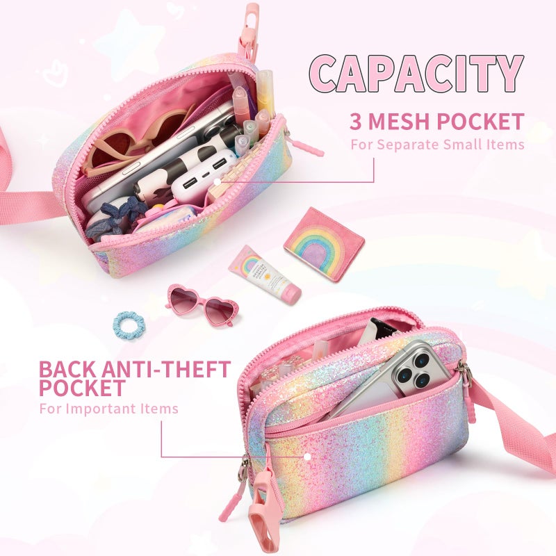 Cotmcor Teen Easter Basket Stuffers, Birthday Gifts for 5 6 7 8 9 10 11 12 Year Old Girl Teens Kids, Glitter Initial Fanny Pack for Girls, Personalized Belt Crossbody Bag Trendy Stuff, Rainbow A - Image 5