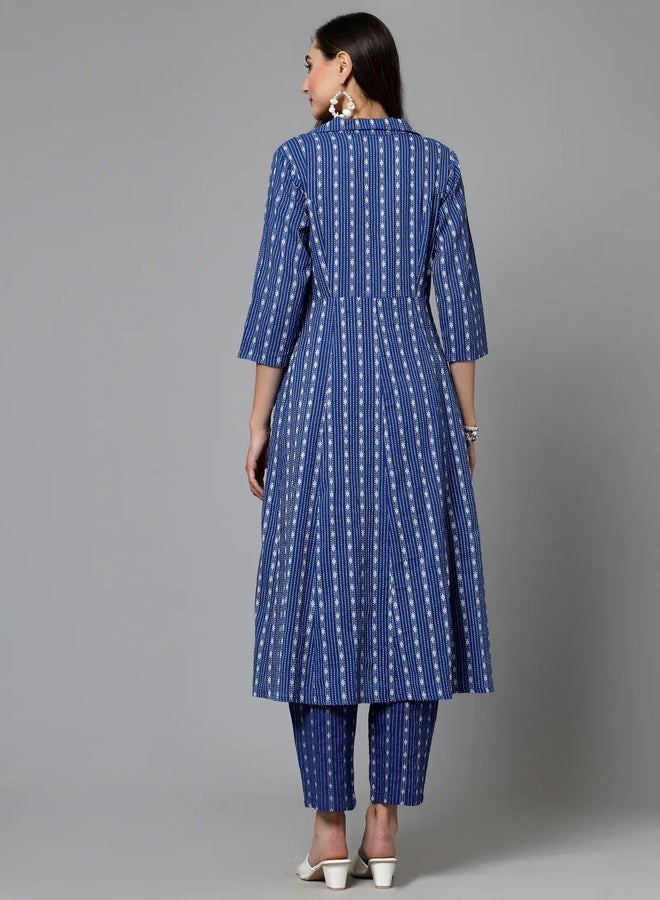 Desiqlo Blue Embroidered Cotton Kurta with Pants Co-Ords - Image 2