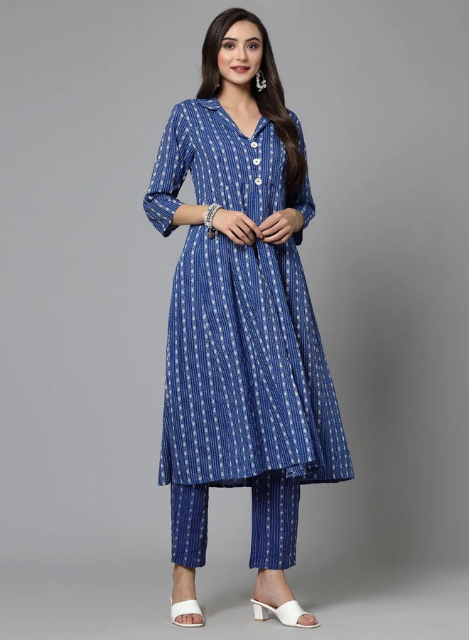 Desiqlo Blue Embroidered Cotton Kurta with Pants Co-Ords - Image 3