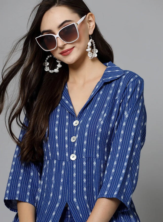 Desiqlo Blue Embroidered Cotton Kurta with Pants Co-Ords - Image 4